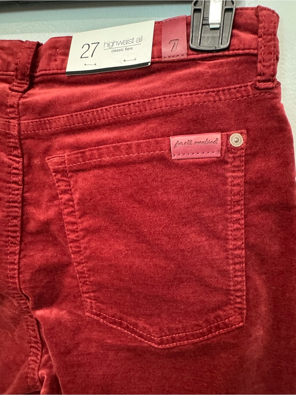7 For All Mankind Classic Flare Jeans Womens 27 Red Velvet High Rise Ali NWT - Picture 3 of 16